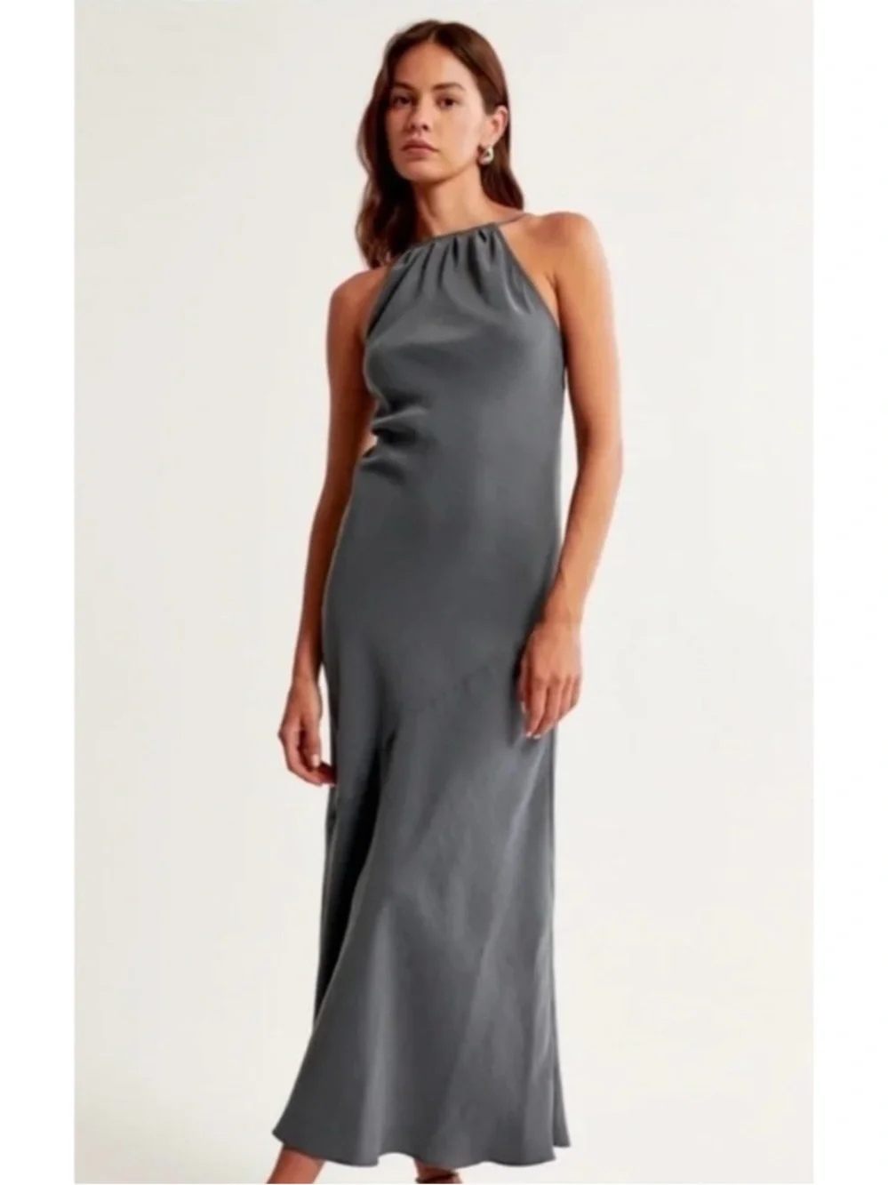 Abercrombie & Fitch Women’s Gray Halter Neck Bias Cut Maxi Dress Size Large